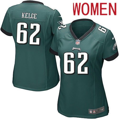 Women Philadelphia Eagles #62 Jason Kelce Nike Midnight Green Game NFL Jersey